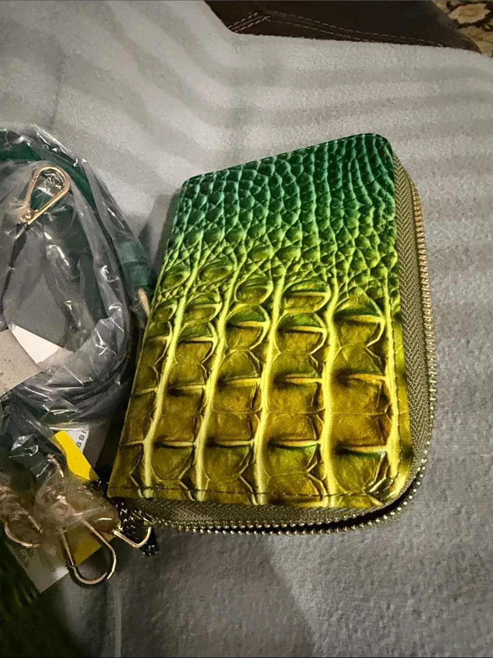 Iridescent Green Croc-Embossed Top-Handle Satchel